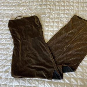 Lulus metallic gold open slit maxi dress